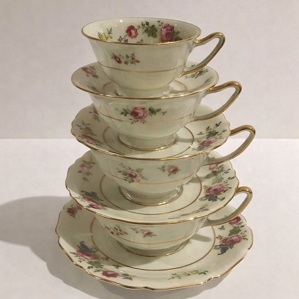 Thomas ivory Rosemont gold trim floral cup and saucer